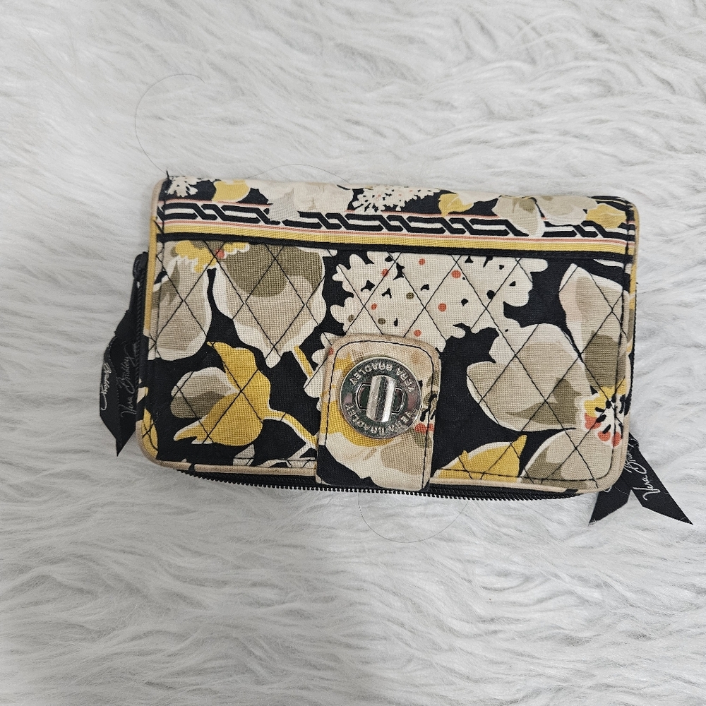 Vera Bradley Yellow and Black Floral Cosmetic Bag